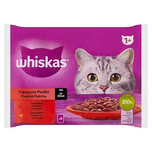 WHISKAS 1+ KLASSZIKUS ÉTELEK TELJES ÉRTÉKŰ NEDVES ELEDEL FELNŐTT MACSKÁKNAK 4 X 85 G (340 G)